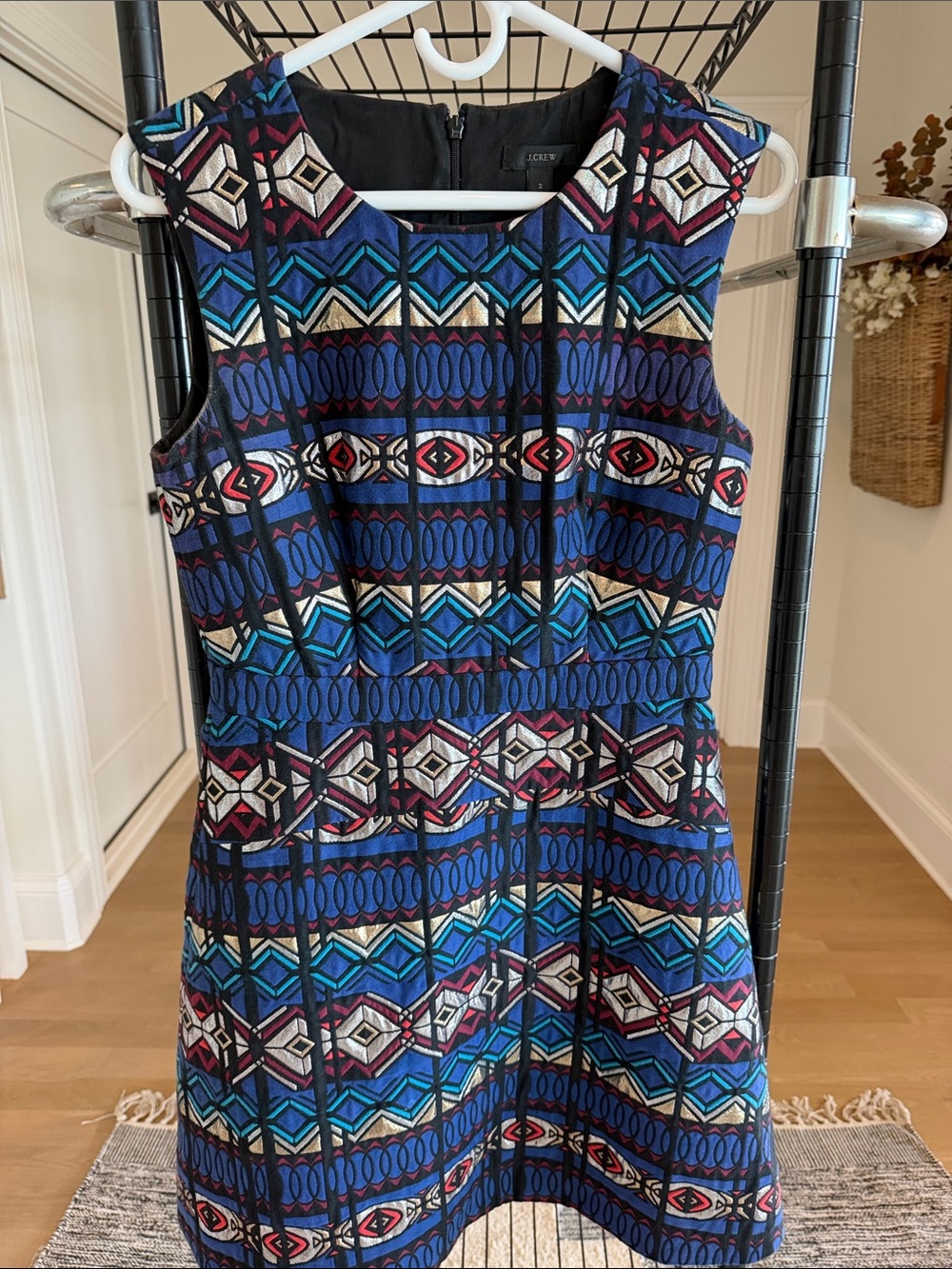 JCREW Sleeveless Geometric Print Shift Dress in Blue